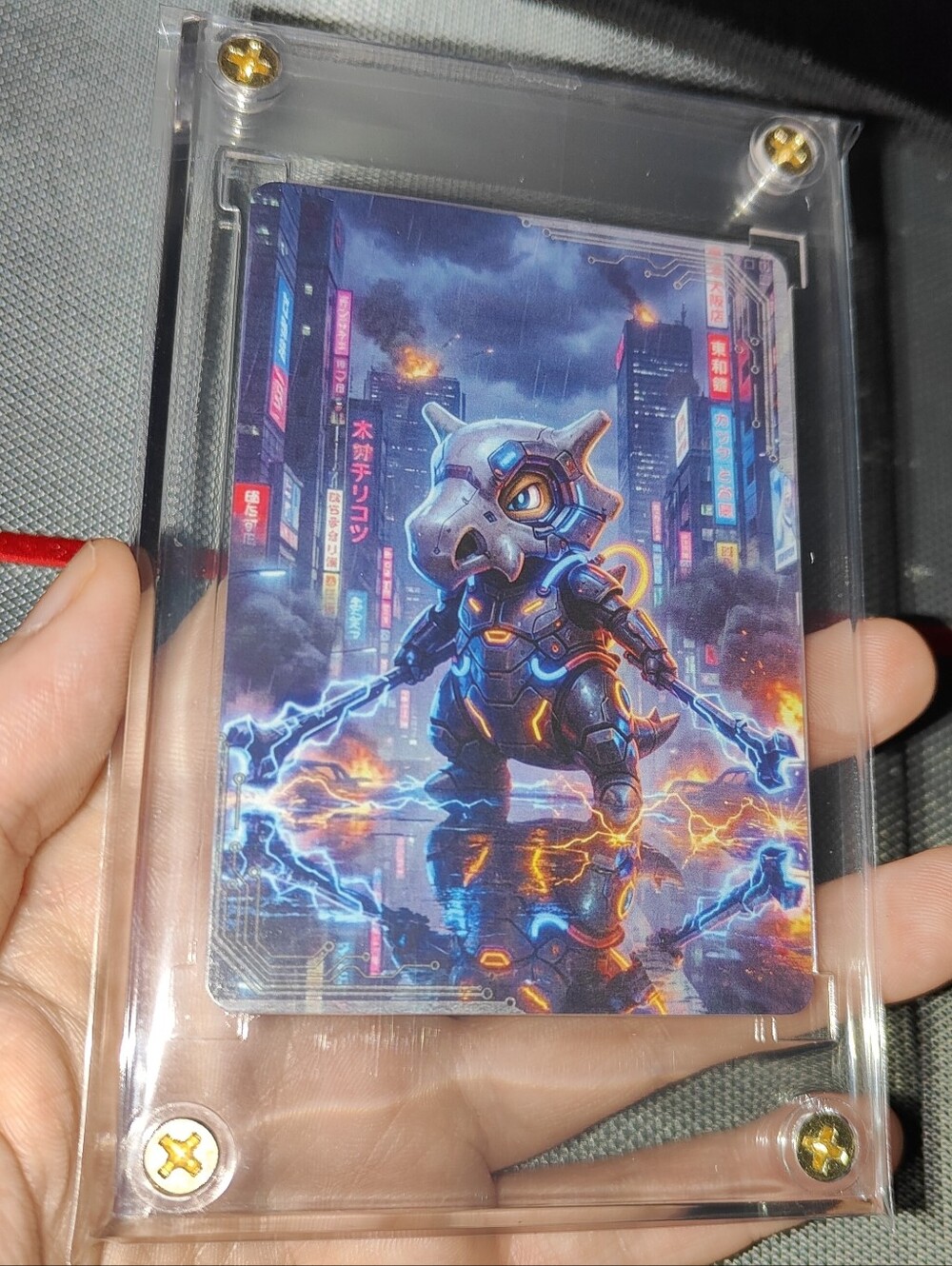 Cubone Cyberpunk Cosplay non-holo encased card Unofficial Pokemon